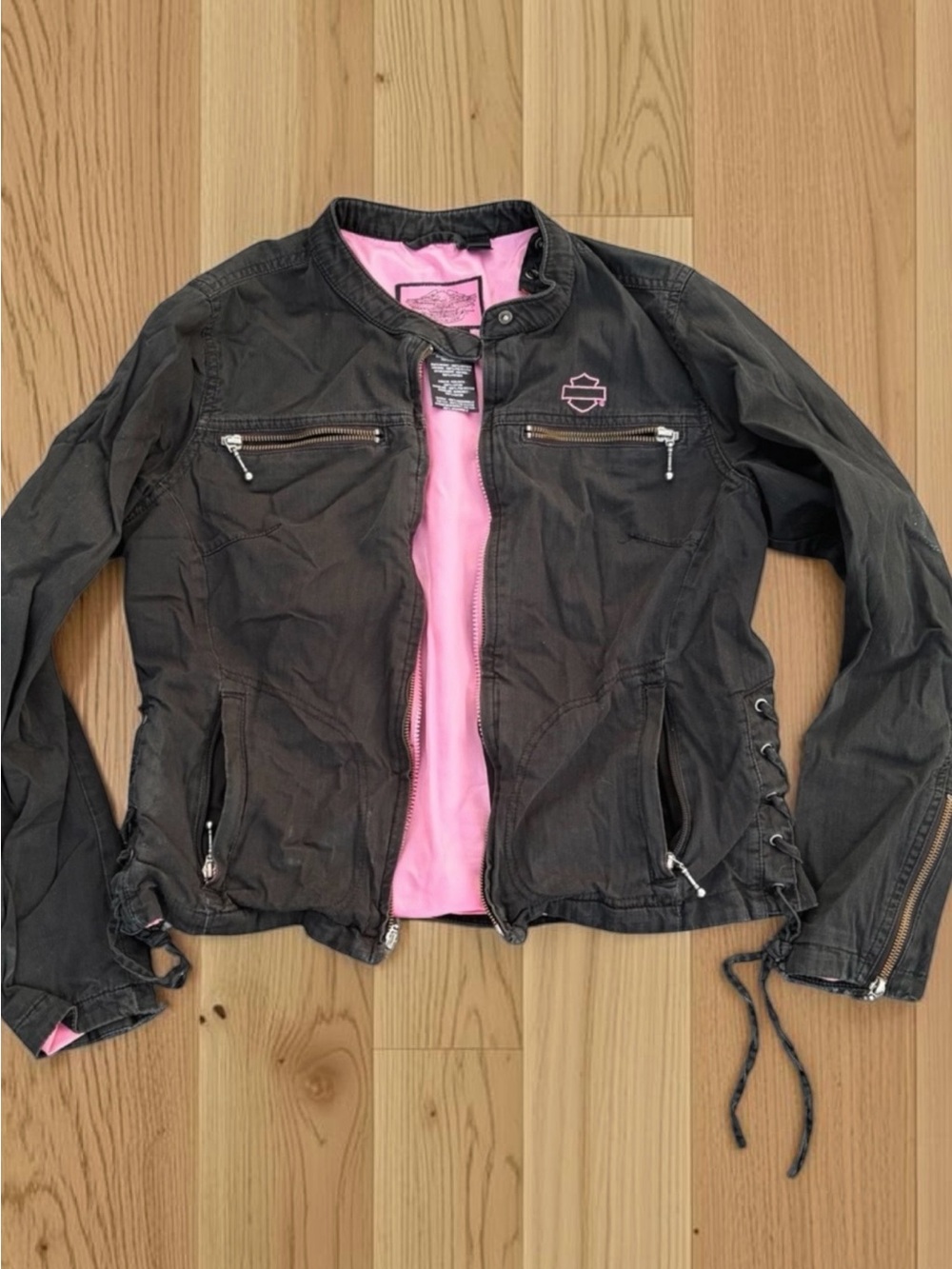 Harley-Davidson Women’s L Black Pink Lace Up Corset Motorcycle Jacket